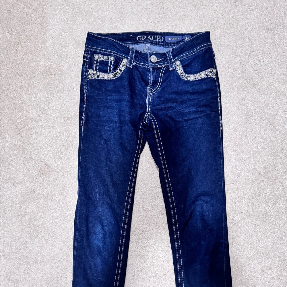 Grace in LA Blue Skinny Jeans 24 - EUC
